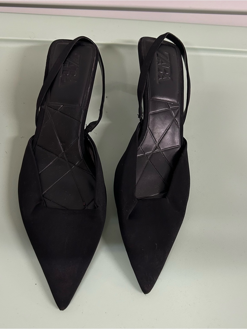 Zara Black Pointed Slingback Heels